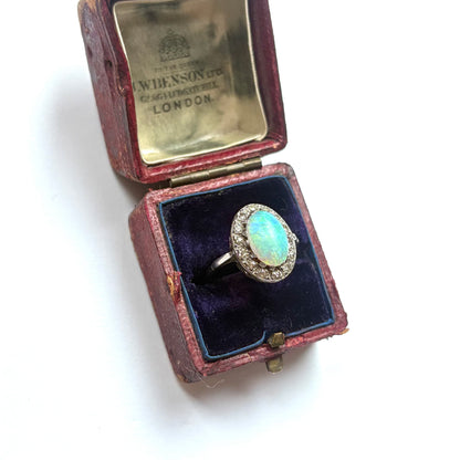 Mid 20th century opal and diamond cluster ring
