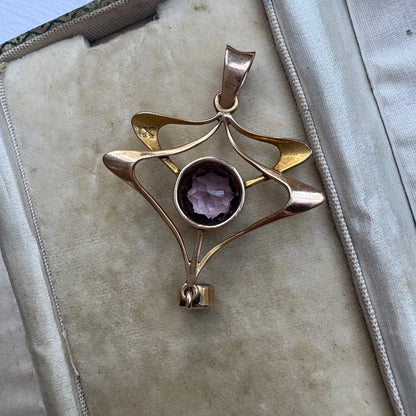 Antique Art Nouveau Gold Amethyst & Mother-of-Pearl Pendant