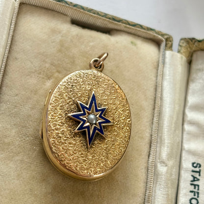 Antique Victorian gold enamel and split pearl locket