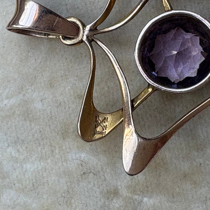 Antique Art Nouveau Gold Amethyst & Mother-of-Pearl Pendant
