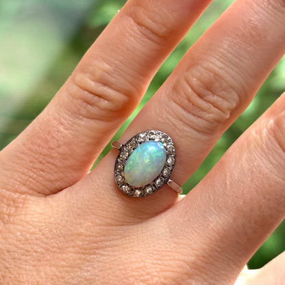 Mid 20th century opal and diamond cluster ring