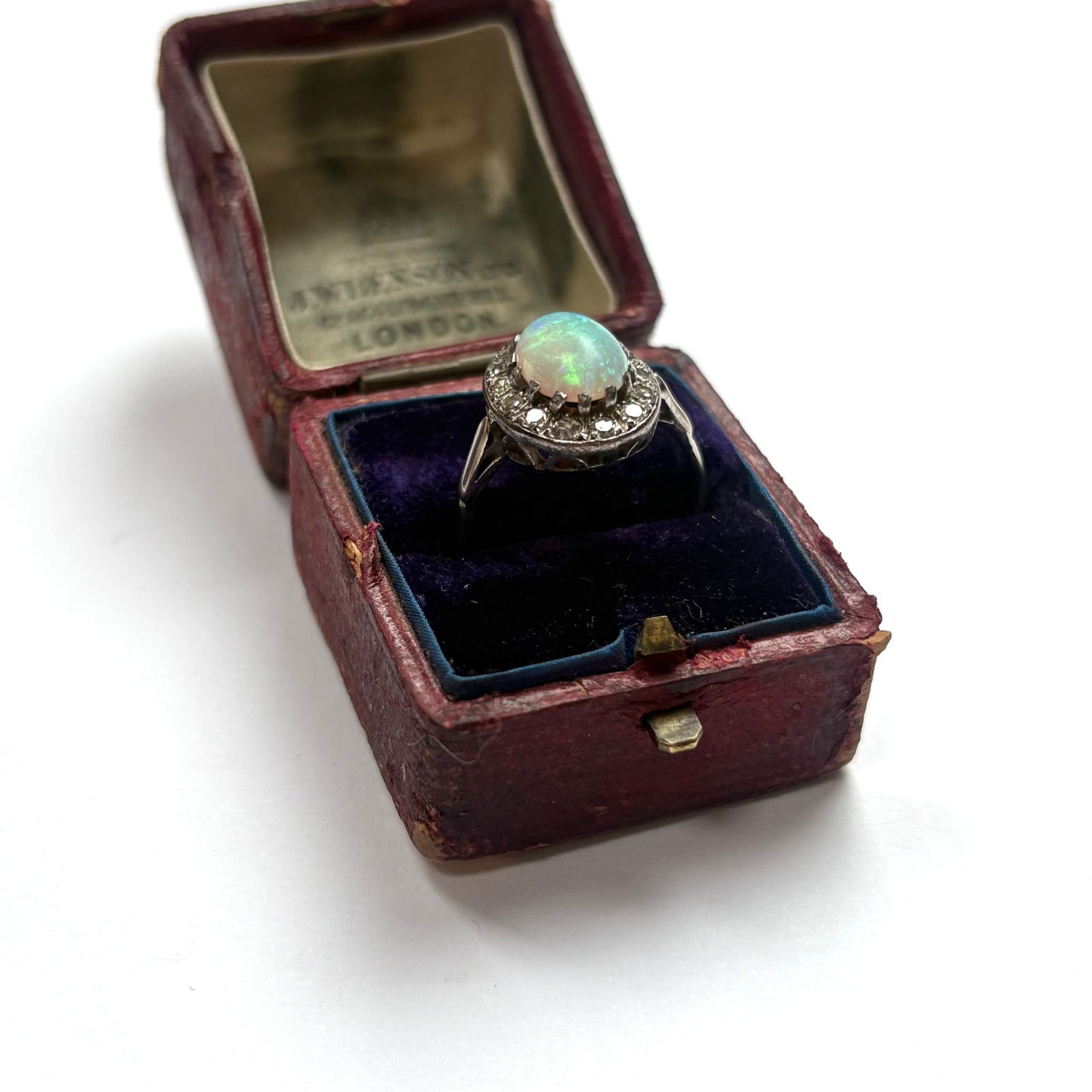 Mid 20th century opal and diamond cluster ring