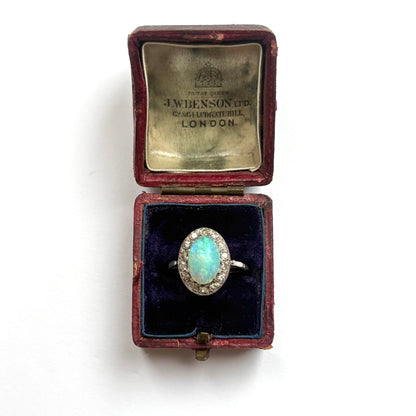 Mid 20th century opal and diamond cluster ring