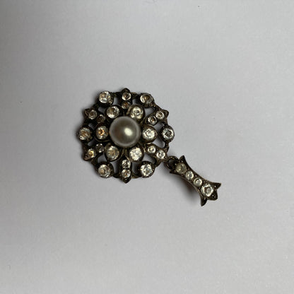 Antique early 20th century silver, colourless paste and imitation pearl cluster pendant.
