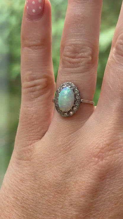 Mid 20th century opal and diamond cluster ring