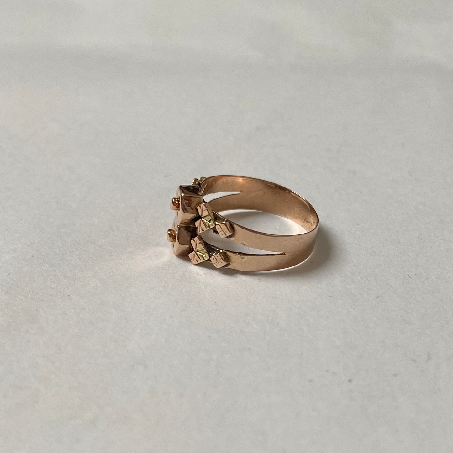 A 19th century fancy geometic gold pinky ring.
