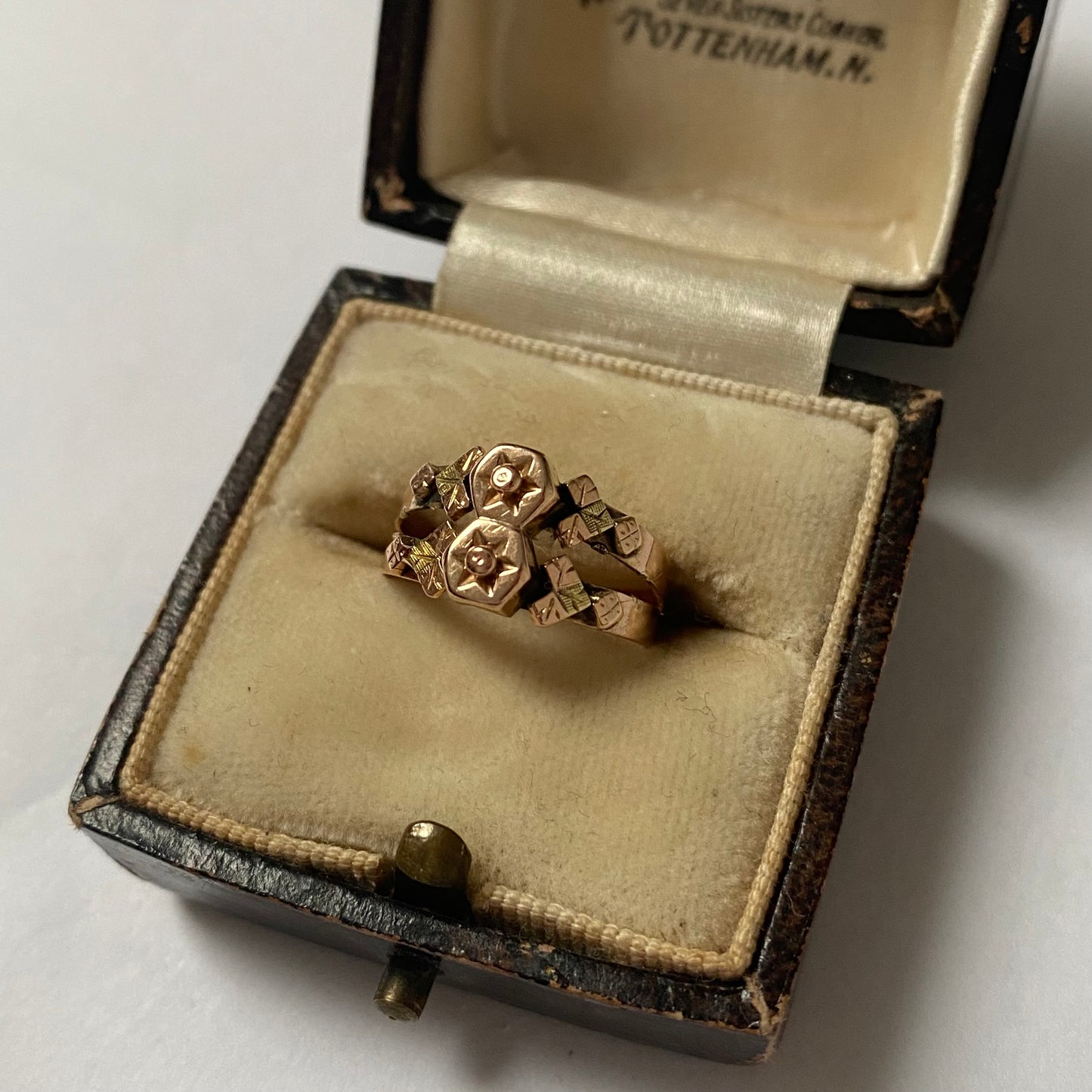 A 19th century fancy geometic gold pinky ring.