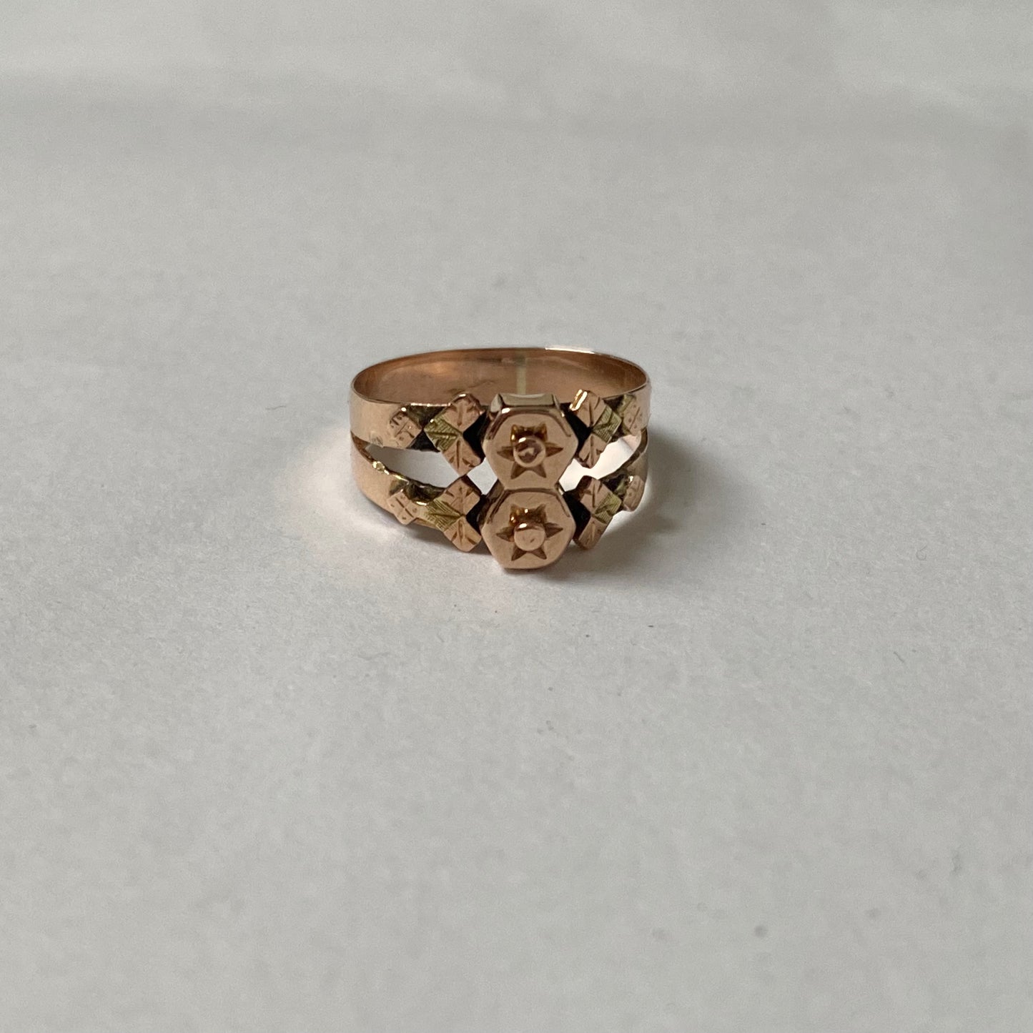 A 19th century fancy geometic gold pinky ring.