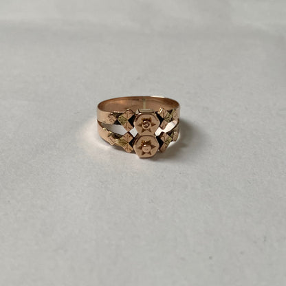 A 19th century fancy geometic gold pinky ring.