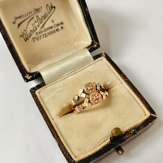 A 19th century fancy geometic gold pinky ring.